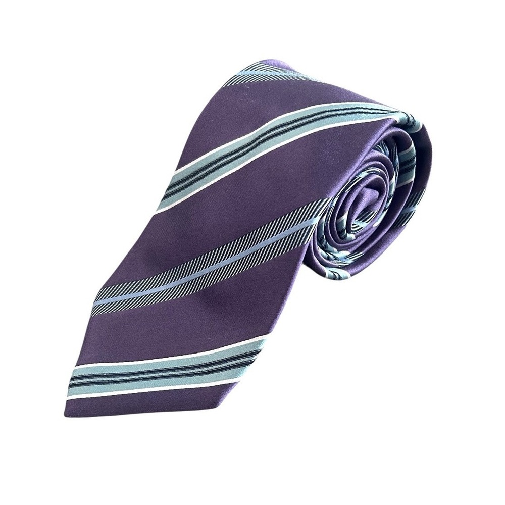 ERMENEGILDO ZEGNA Mens 100% Silk Necktie ITALY‎ Luxury STRIPED Purple/Blue